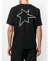 schwarzes und weißes bedrucktes T-Shirt mit einem Rundhalsausschnitt von Helmut Lang