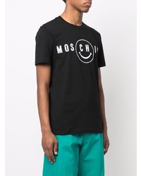 schwarzes und weißes bedrucktes T-Shirt mit einem Rundhalsausschnitt von Moschino