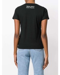 schwarzes und weißes bedrucktes T-Shirt mit einem Rundhalsausschnitt von Societe Anonyme