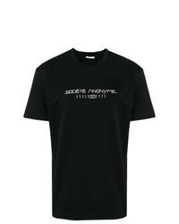 schwarzes und weißes bedrucktes T-Shirt mit einem Rundhalsausschnitt von Societe Anonyme