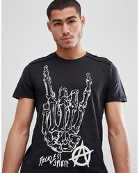schwarzes und weißes bedrucktes T-Shirt mit einem Rundhalsausschnitt von Solid