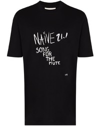 schwarzes und weißes bedrucktes T-Shirt mit einem Rundhalsausschnitt von Song For The Mute
