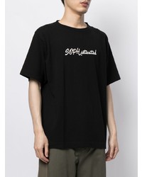 schwarzes und weißes bedrucktes T-Shirt mit einem Rundhalsausschnitt von Sophnet.