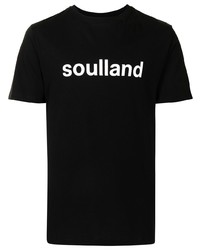 schwarzes und weißes bedrucktes T-Shirt mit einem Rundhalsausschnitt von Soulland