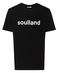 schwarzes und weißes bedrucktes T-Shirt mit einem Rundhalsausschnitt von Soulland