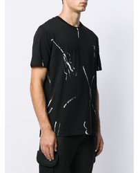 schwarzes und weißes bedrucktes T-Shirt mit einem Rundhalsausschnitt von Les Hommes