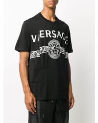 schwarzes und weißes bedrucktes T-Shirt mit einem Rundhalsausschnitt von Versace