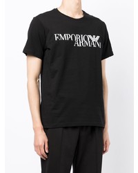 schwarzes und weißes bedrucktes T-Shirt mit einem Rundhalsausschnitt von Emporio Armani