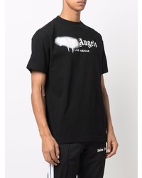 schwarzes und weißes bedrucktes T-Shirt mit einem Rundhalsausschnitt von Palm Angels