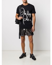 schwarzes und weißes bedrucktes T-Shirt mit einem Rundhalsausschnitt von Philipp Plein