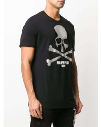 schwarzes und weißes bedrucktes T-Shirt mit einem Rundhalsausschnitt von Philipp Plein