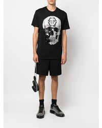 schwarzes und weißes bedrucktes T-Shirt mit einem Rundhalsausschnitt von Philipp Plein