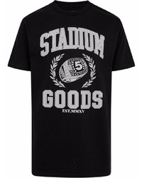 schwarzes und weißes bedrucktes T-Shirt mit einem Rundhalsausschnitt von Stadium Goods