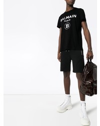 schwarzes und weißes bedrucktes T-Shirt mit einem Rundhalsausschnitt von Balmain