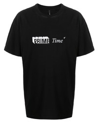 schwarzes und weißes bedrucktes T-Shirt mit einem Rundhalsausschnitt von Stampd