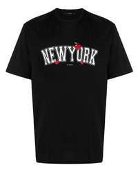 schwarzes und weißes bedrucktes T-Shirt mit einem Rundhalsausschnitt von Stampd
