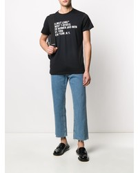 schwarzes und weißes bedrucktes T-Shirt mit einem Rundhalsausschnitt von Helmut Lang