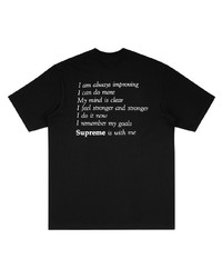 schwarzes und weißes bedrucktes T-Shirt mit einem Rundhalsausschnitt von Supreme