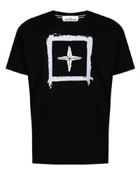 schwarzes und weißes bedrucktes T-Shirt mit einem Rundhalsausschnitt von Stone Island