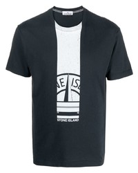 schwarzes und weißes bedrucktes T-Shirt mit einem Rundhalsausschnitt von Stone Island