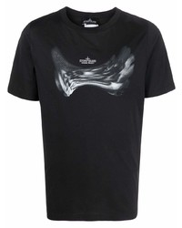 schwarzes und weißes bedrucktes T-Shirt mit einem Rundhalsausschnitt von Stone Island Shadow Project