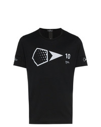 schwarzes und weißes bedrucktes T-Shirt mit einem Rundhalsausschnitt von Stone Island Shadow Project