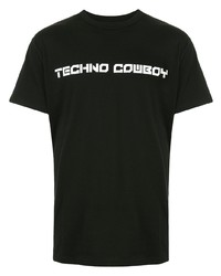 schwarzes und weißes bedrucktes T-Shirt mit einem Rundhalsausschnitt von Strateas Carlucci