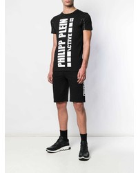 schwarzes und weißes bedrucktes T-Shirt mit einem Rundhalsausschnitt von Philipp Plein