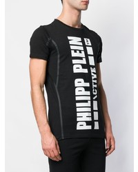 schwarzes und weißes bedrucktes T-Shirt mit einem Rundhalsausschnitt von Philipp Plein