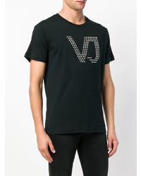 schwarzes und weißes bedrucktes T-Shirt mit einem Rundhalsausschnitt von Versace Jeans