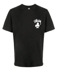 schwarzes und weißes bedrucktes T-Shirt mit einem Rundhalsausschnitt von Stussy
