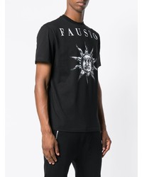 schwarzes und weißes bedrucktes T-Shirt mit einem Rundhalsausschnitt von Fausto Puglisi