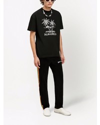 schwarzes und weißes bedrucktes T-Shirt mit einem Rundhalsausschnitt von Palm Angels