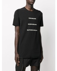 schwarzes und weißes bedrucktes T-Shirt mit einem Rundhalsausschnitt von Rick Owens DRKSHDW