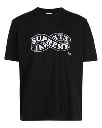 schwarzes und weißes bedrucktes T-Shirt mit einem Rundhalsausschnitt von Supreme