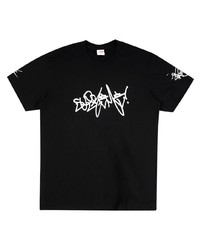 schwarzes und weißes bedrucktes T-Shirt mit einem Rundhalsausschnitt von Supreme