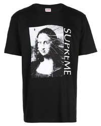 schwarzes und weißes bedrucktes T-Shirt mit einem Rundhalsausschnitt von Supreme