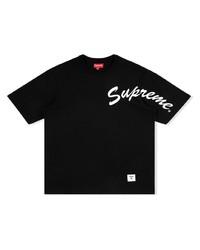 schwarzes und weißes bedrucktes T-Shirt mit einem Rundhalsausschnitt von Supreme