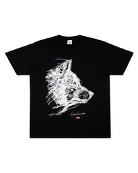 schwarzes und weißes bedrucktes T-Shirt mit einem Rundhalsausschnitt von Supreme