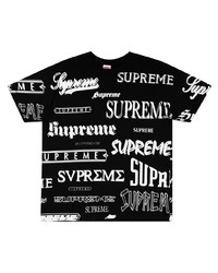 schwarzes und weißes bedrucktes T-Shirt mit einem Rundhalsausschnitt von Supreme