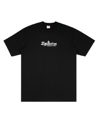 schwarzes und weißes bedrucktes T-Shirt mit einem Rundhalsausschnitt von Supreme