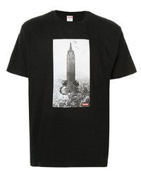 schwarzes und weißes bedrucktes T-Shirt mit einem Rundhalsausschnitt von Supreme