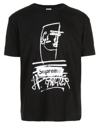 schwarzes und weißes bedrucktes T-Shirt mit einem Rundhalsausschnitt von Supreme