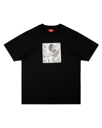 schwarzes und weißes bedrucktes T-Shirt mit einem Rundhalsausschnitt von Supreme