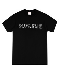 schwarzes und weißes bedrucktes T-Shirt mit einem Rundhalsausschnitt von Supreme