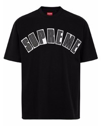 schwarzes und weißes bedrucktes T-Shirt mit einem Rundhalsausschnitt von Supreme