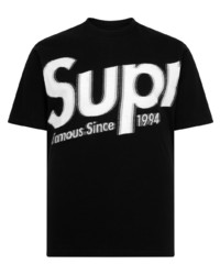 schwarzes und weißes bedrucktes T-Shirt mit einem Rundhalsausschnitt von Supreme