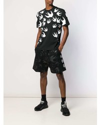 schwarzes und weißes bedrucktes T-Shirt mit einem Rundhalsausschnitt von McQ Alexander McQueen