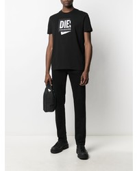 schwarzes und weißes bedrucktes T-Shirt mit einem Rundhalsausschnitt von Diesel