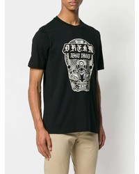 schwarzes und weißes bedrucktes T-Shirt mit einem Rundhalsausschnitt von Diesel